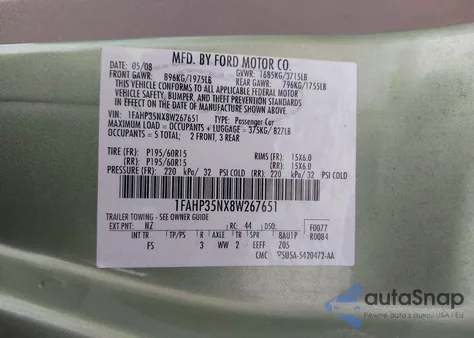 2008 Ford Focus Se из США, поврежденный, VIN 1FAHP35NX8W267651